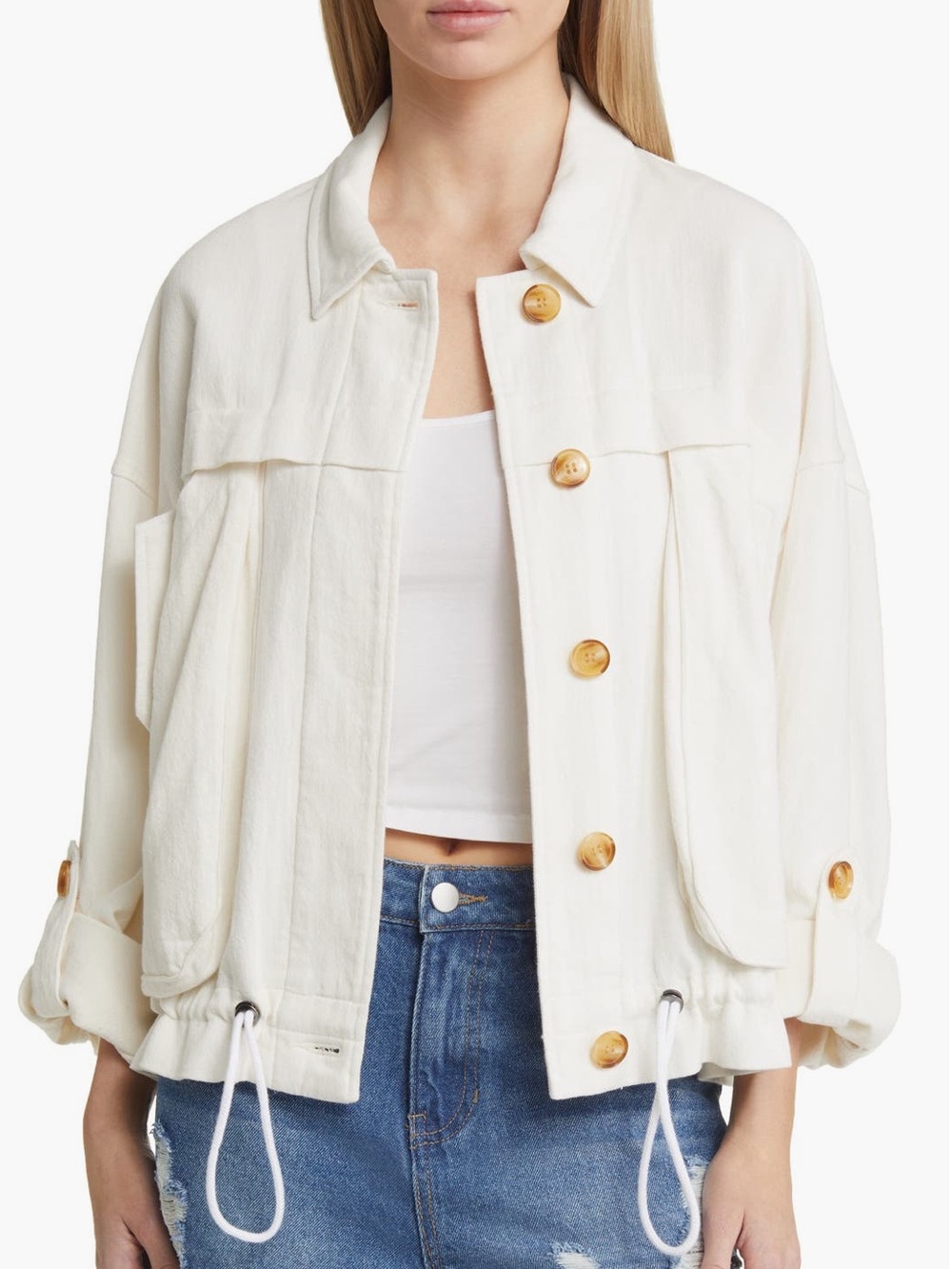 Blank NYC Cotton & Linen Cream Utility Jacket - Great Catch